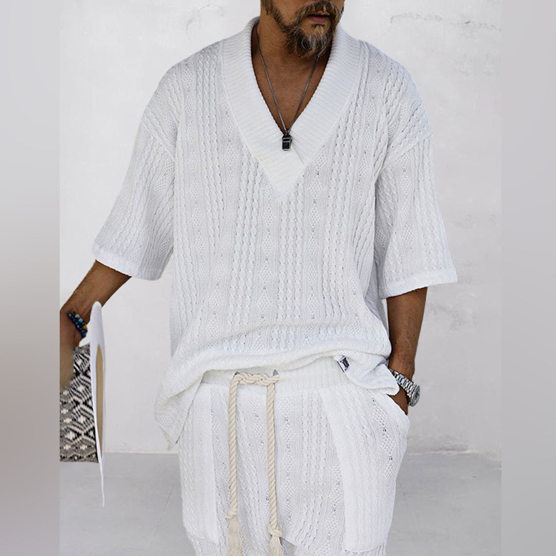 NICOLÒ - Stylish Knitted Shirt and Shorts Set for Summer