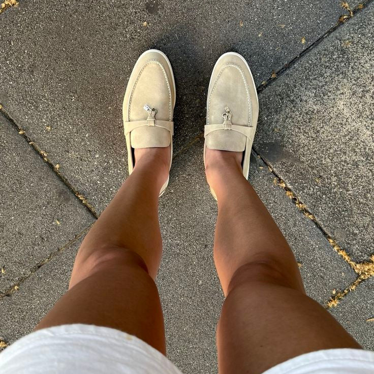 Beige Suede Loafers for Women