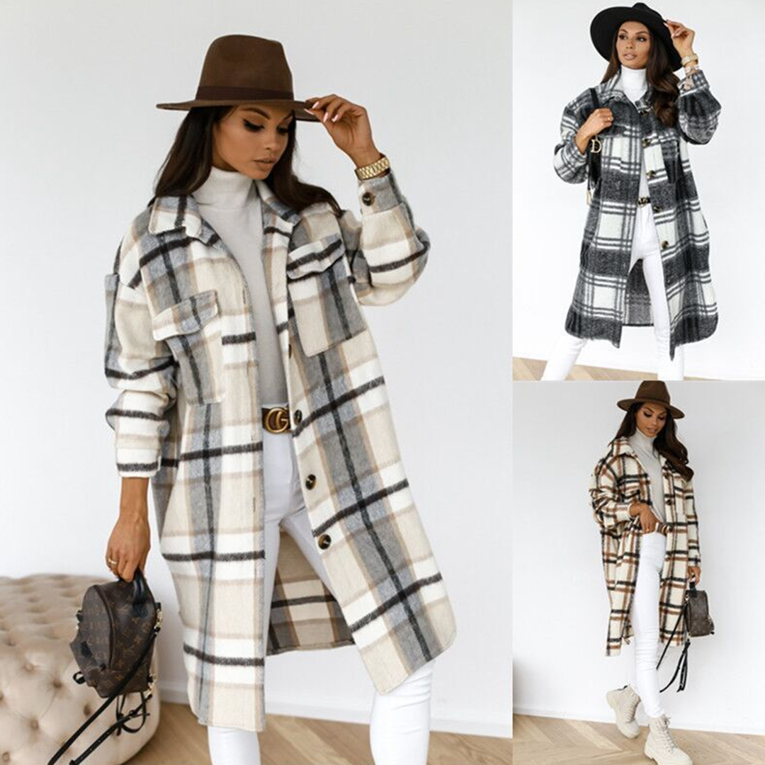 AOIFE - Lightweight Checked Long Coat for Women, Perfect for Summer