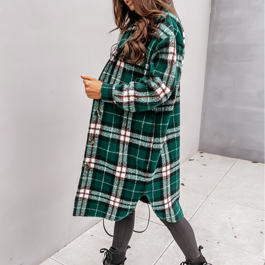 AOIFE - Lightweight Checked Long Coat for Women, Perfect for Summer