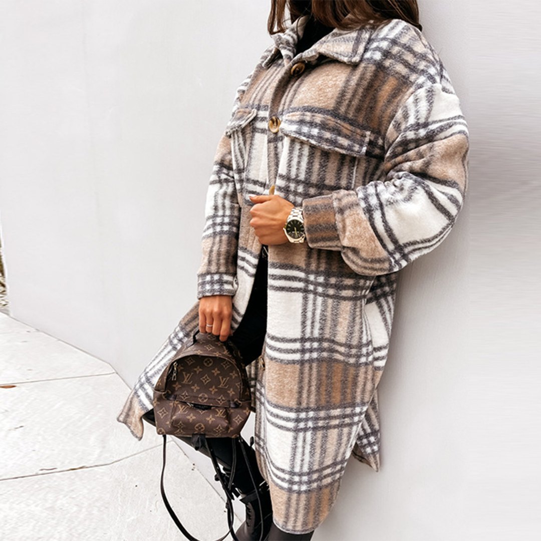 AOIFE - Lightweight Checked Long Coat for Women, Perfect for Summer