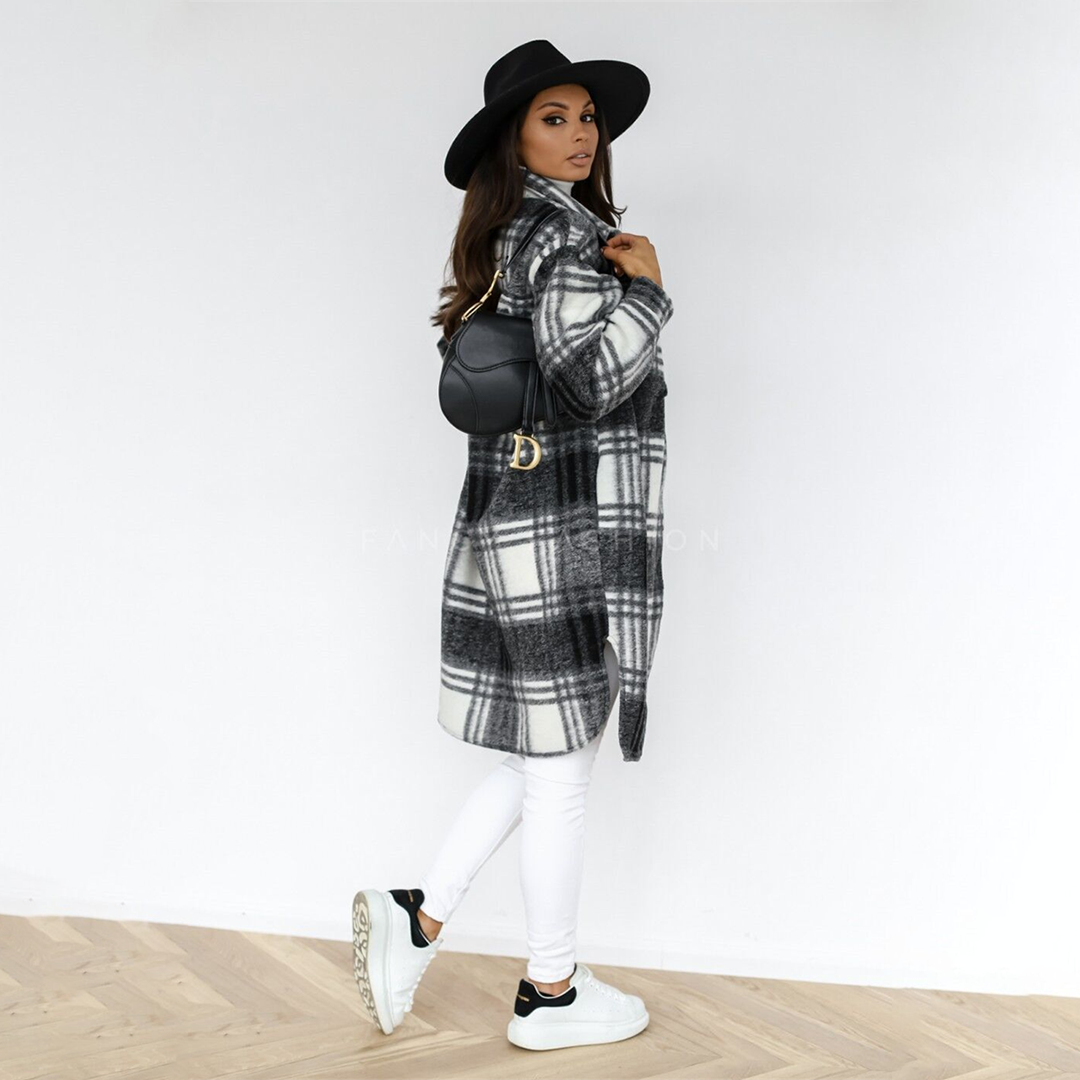 AOIFE - Lightweight Checked Long Coat for Women, Perfect for Summer