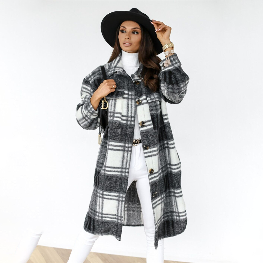 AOIFE - Lightweight Checked Long Coat for Women, Perfect for Summer