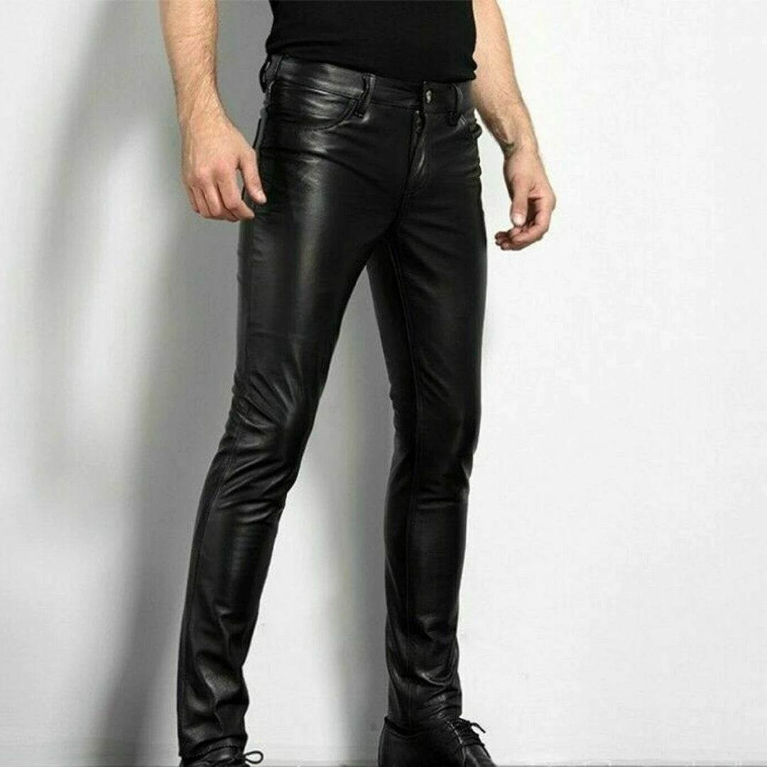 BRENT - Black Faux Leather Summer Trousers for Men
