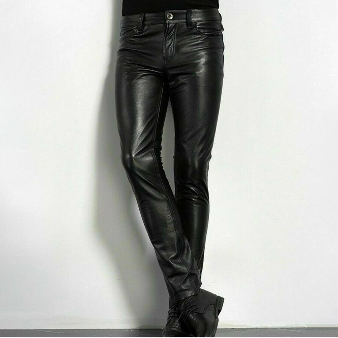 BRENT - Black Faux Leather Summer Trousers for Men
