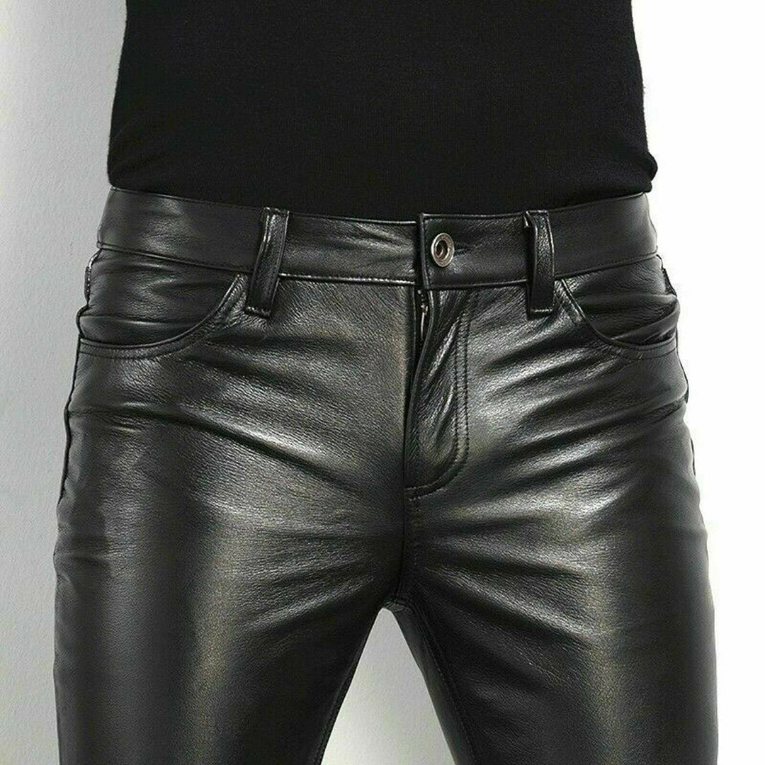 BRENT - Black Faux Leather Summer Trousers for Men