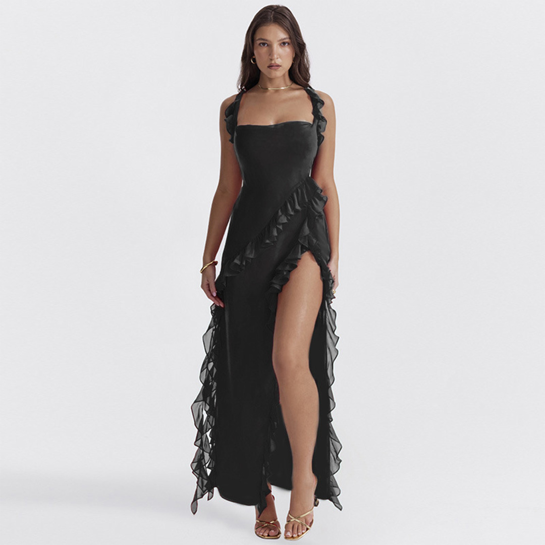 ROMINA - Airy Ruffled Maxi Dress with Split for Summer