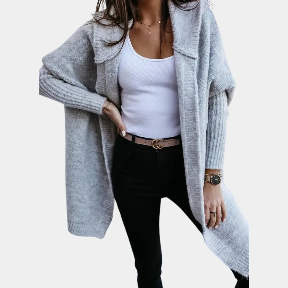 Velova - Light Grey Ladies' Cardigan with Hood