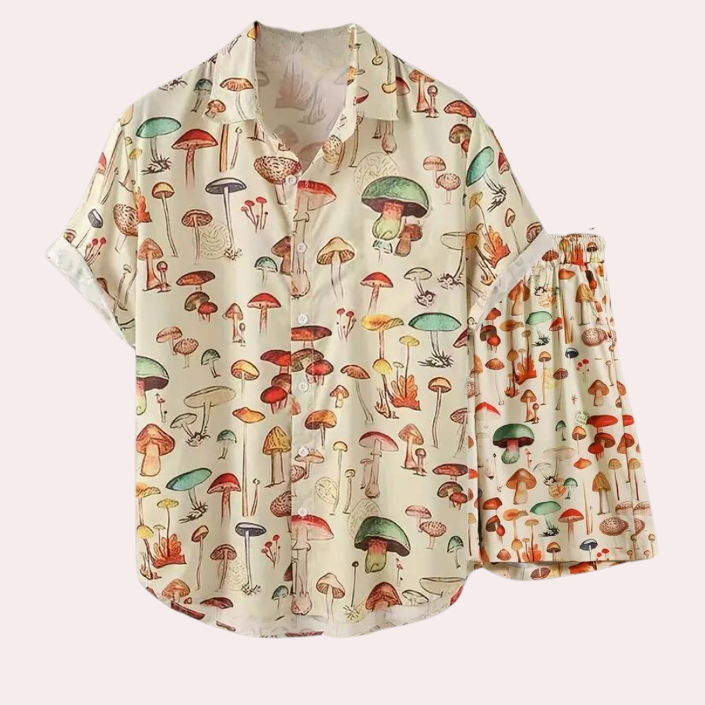 Clovis - Men's Two-Piece Summer Outfit with Mushroom Print for Summer
