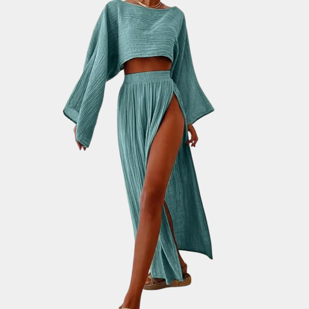 Alodia - Two-Piece Casual Women's Set with High Split for Summer