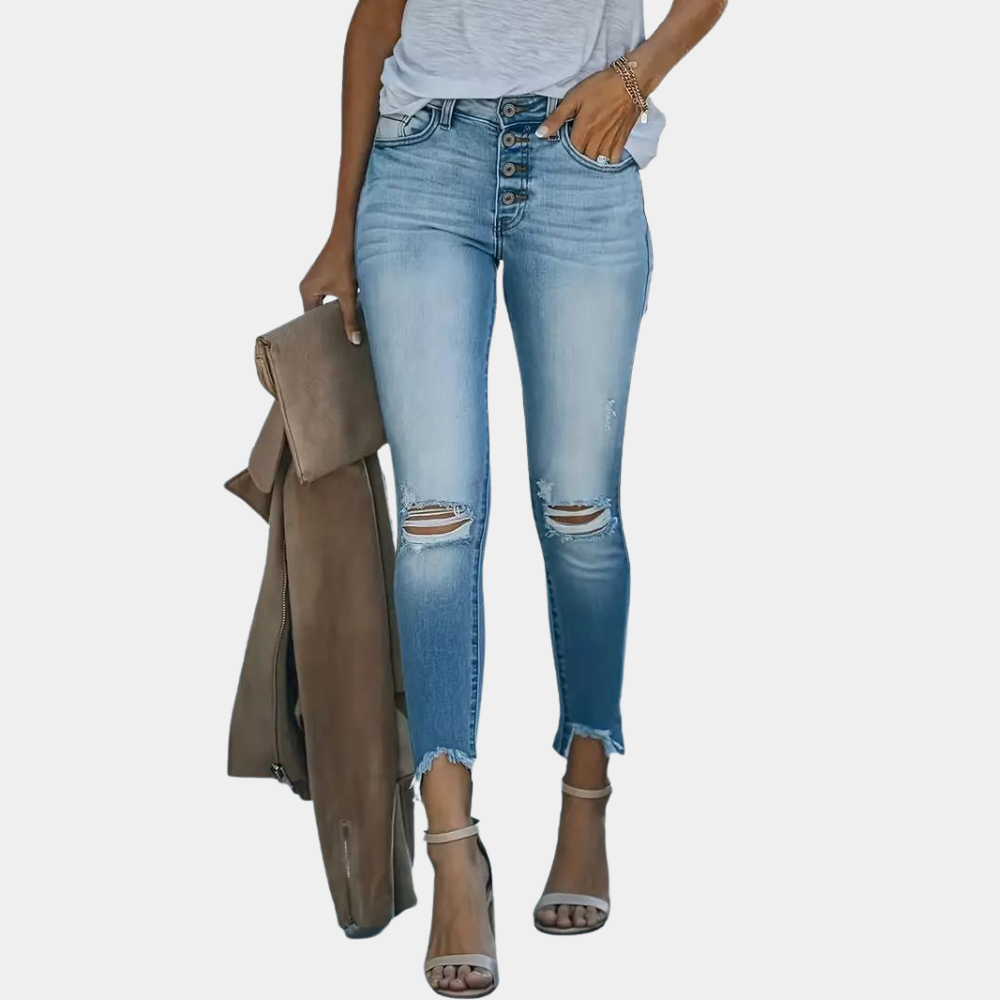 Abolins - Ripped Women's Jeans with Buttons for Summer