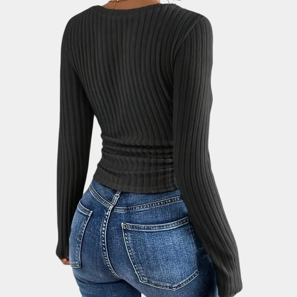 Tasenka - Ribbed V-Neck Women's T-Shirt