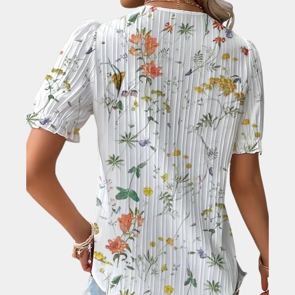 Zuzanna - Light floral ladies' blouse with lace trim for summer