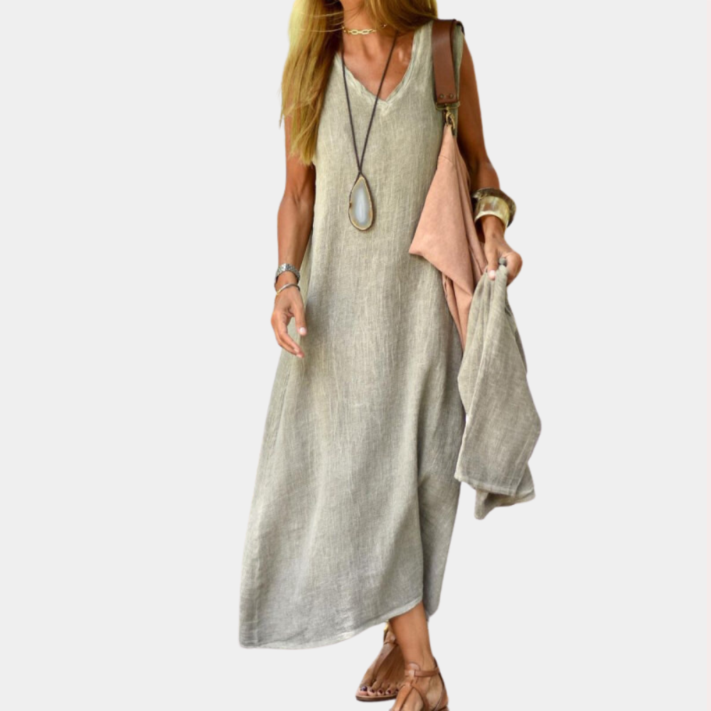 Casual V-Neck Ladies Maxi Summer Dress