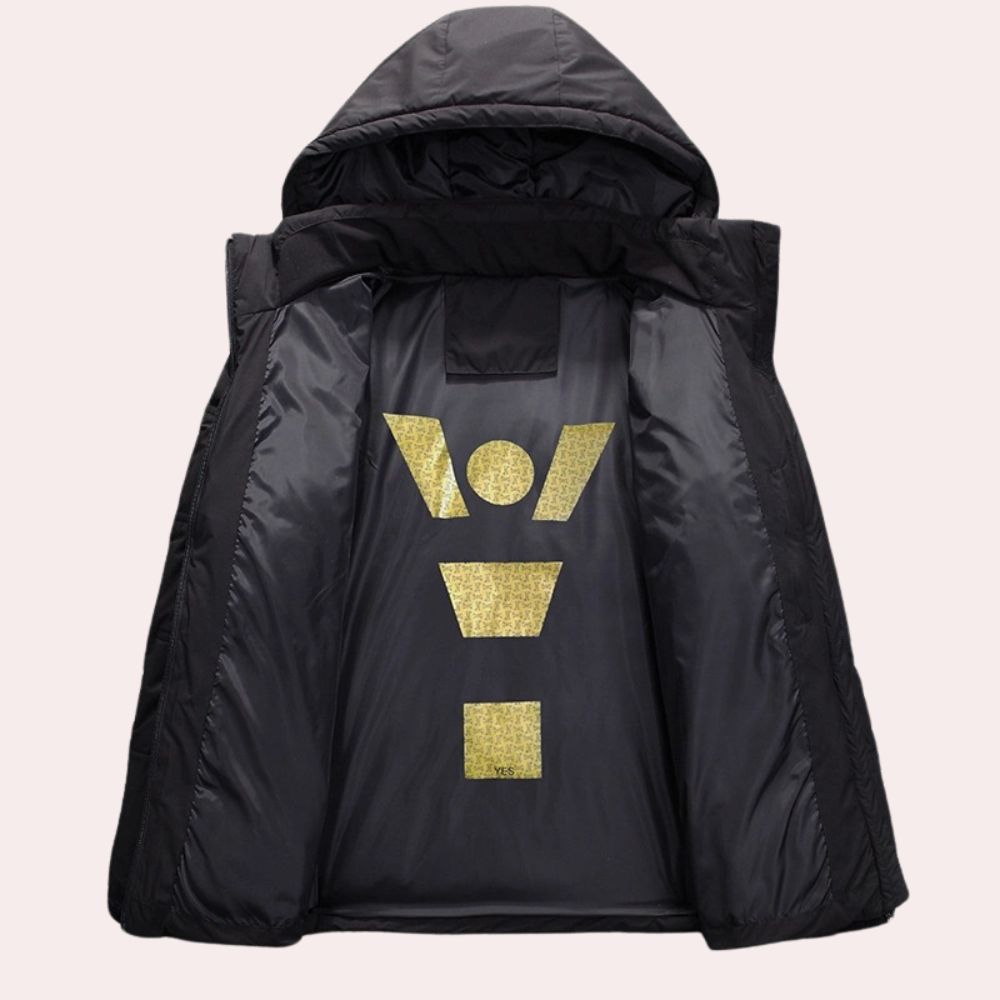 Warm men's coat with hood