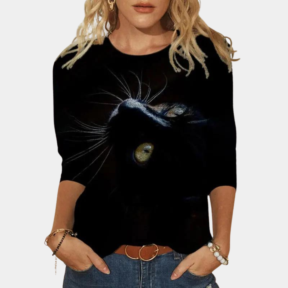Summer Ladies' Blouse with Cat Print