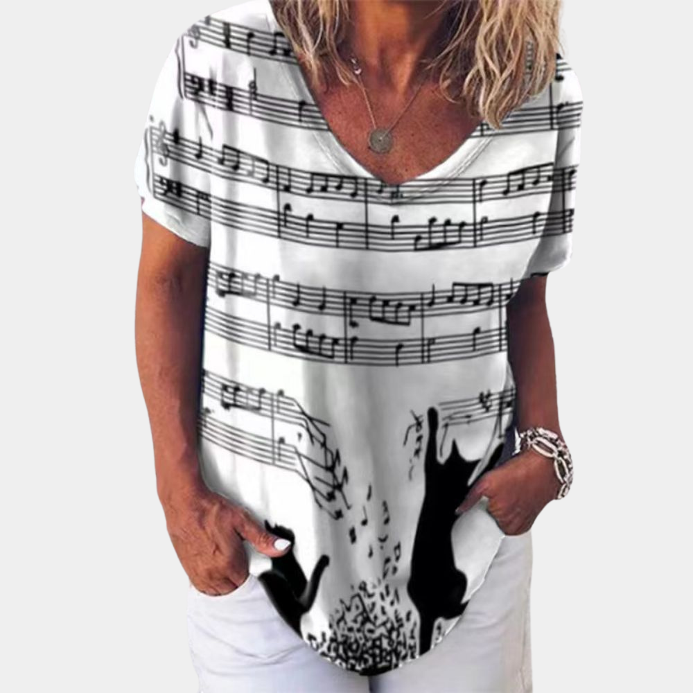 Trendy women's t-shirt with cat print for summer