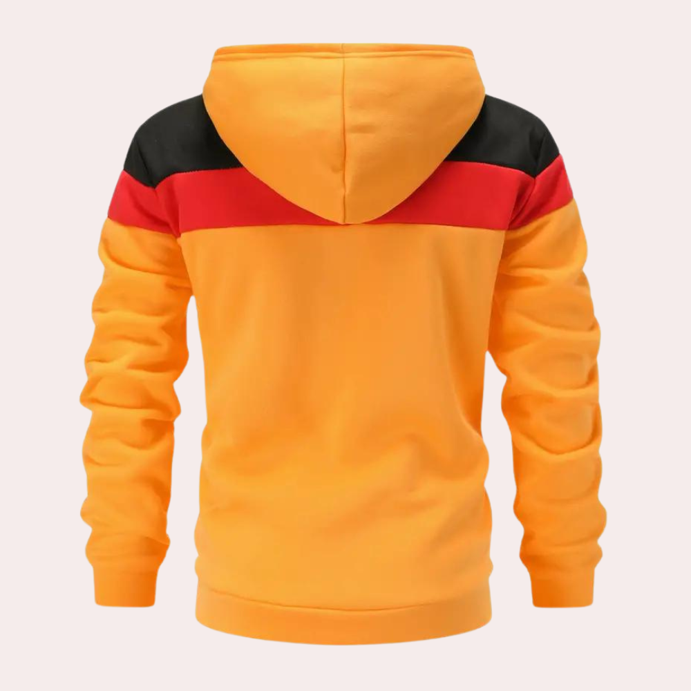 Casual orange summer hoodie with colour block for men