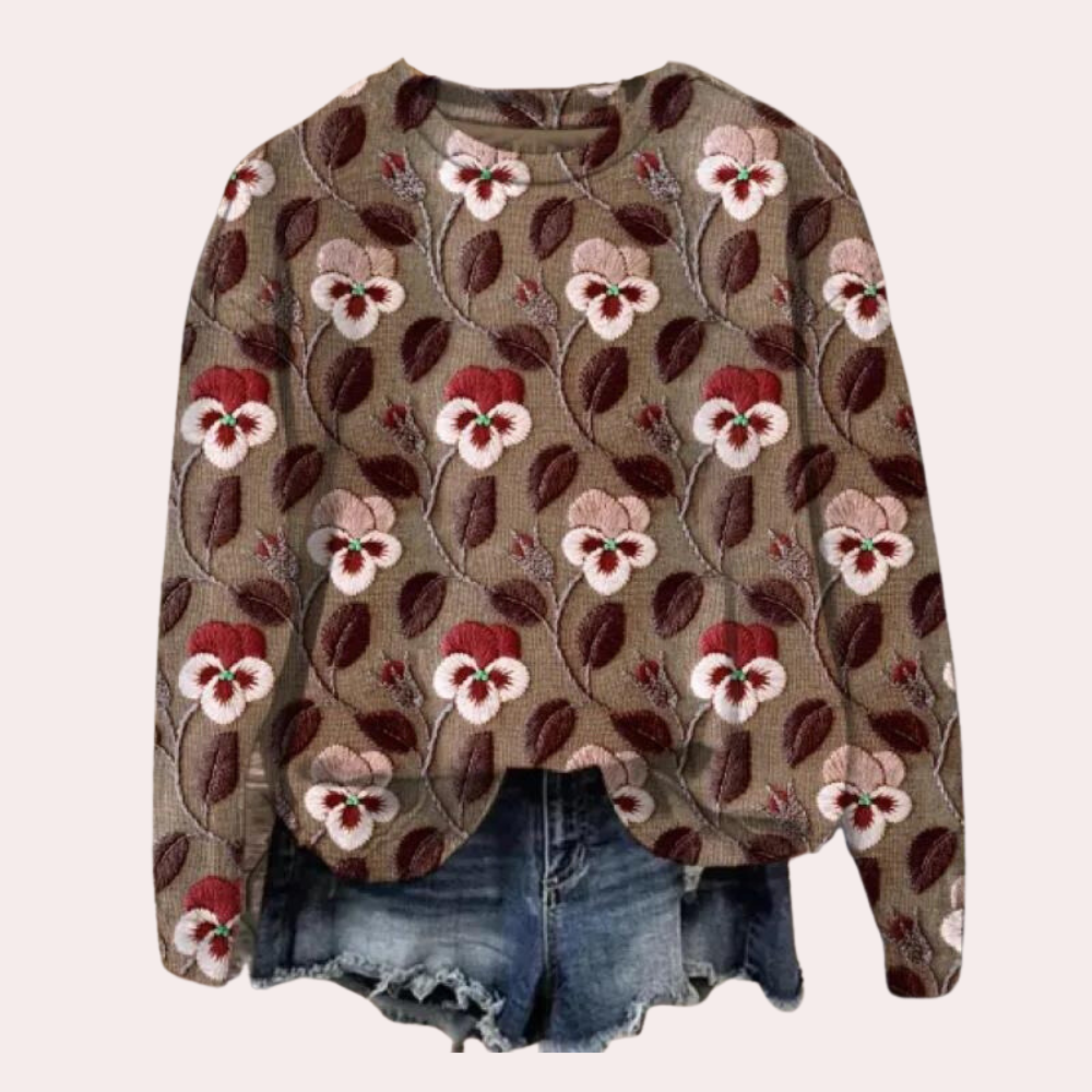 Cora - Lightweight Ladies' Sweater with Floral Embroidery for Summer