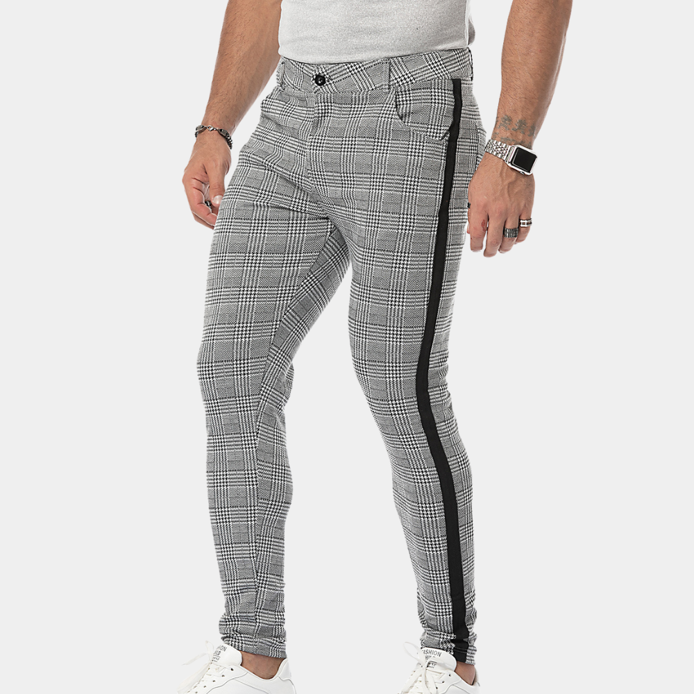 Anton - Retro Men's Skinny-Fit Checked Summer Trousers