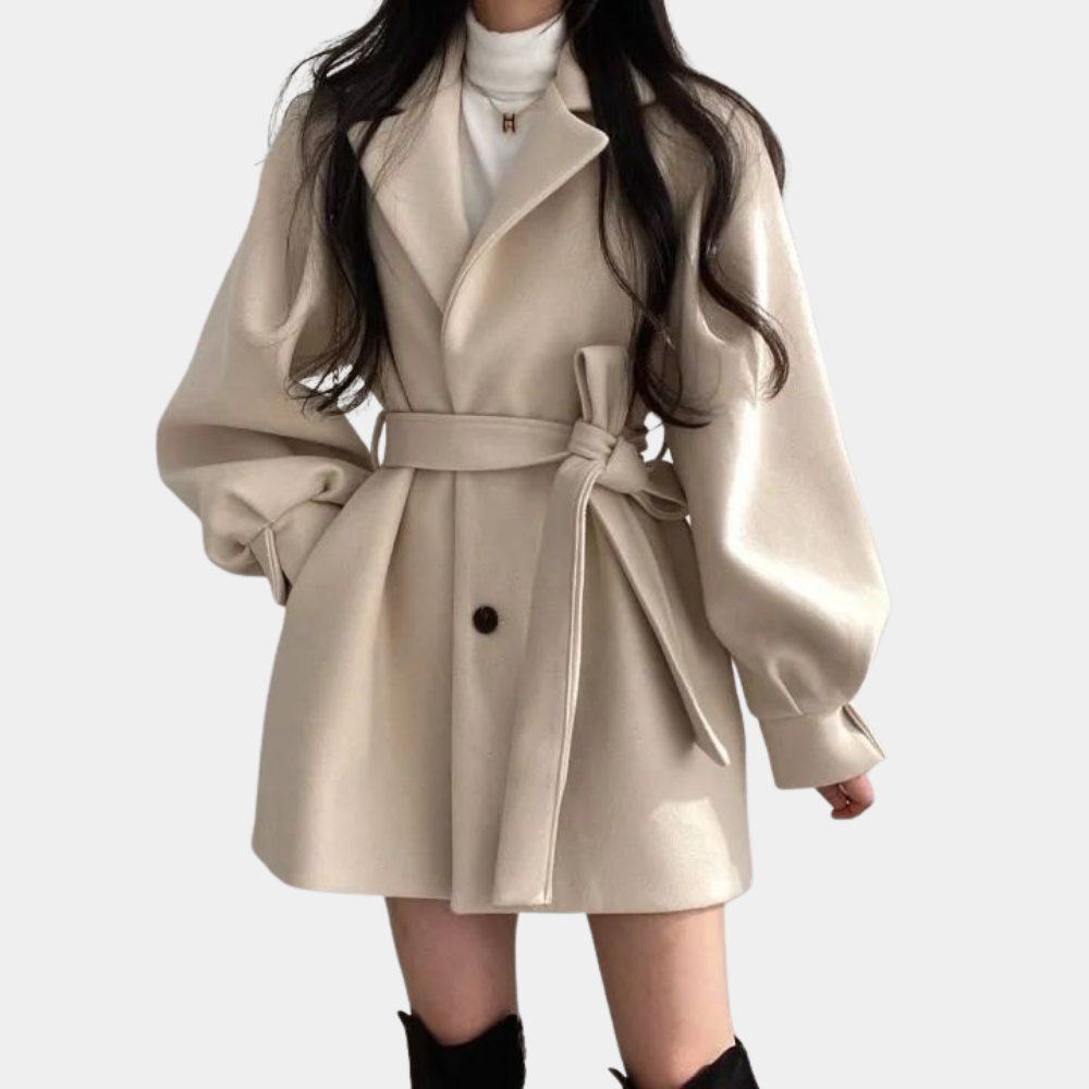 Stylish women's jacket with puff sleeves and belt - Perfect for Spring and Summer