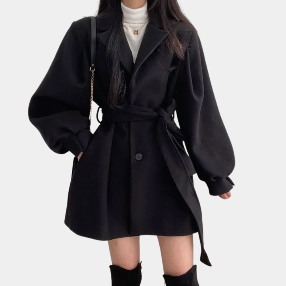 Stylish women's jacket with puff sleeves and belt - Perfect for Spring and Summer