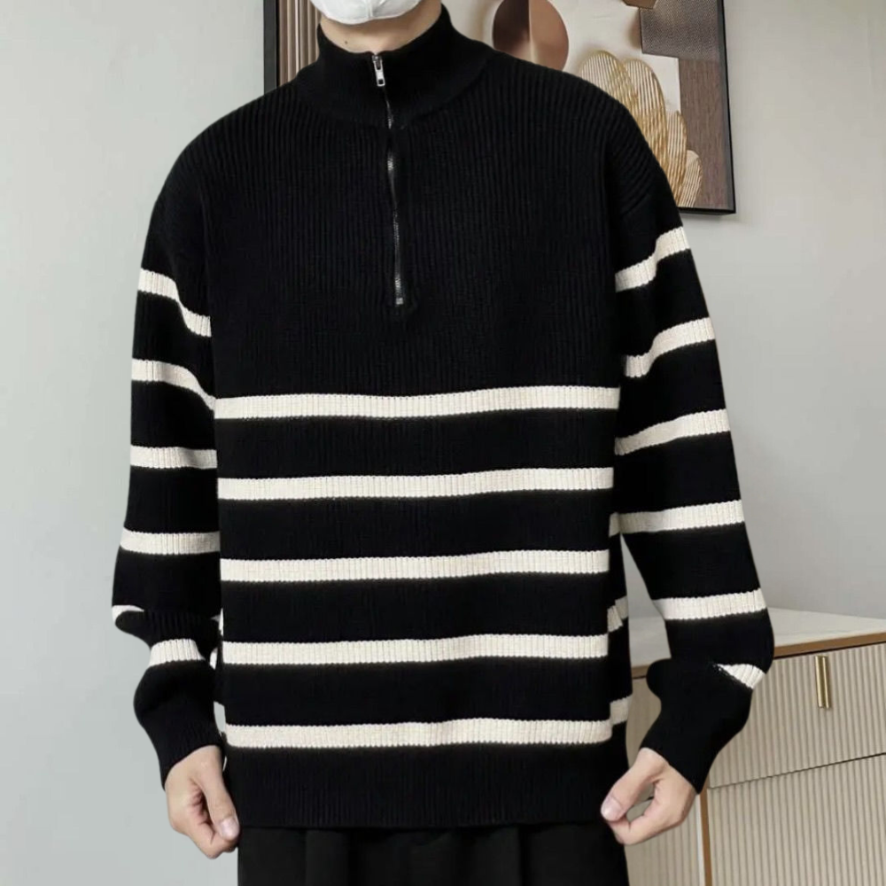 Trendy striped men's sweater with zip for summer