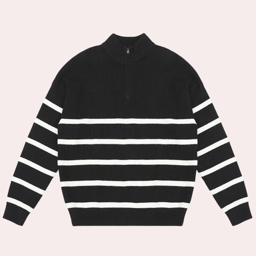 Trendy striped men's sweater with zip for summer