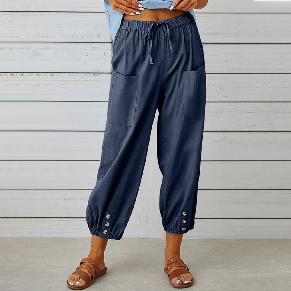 Casual women's trousers with wide legs for summer