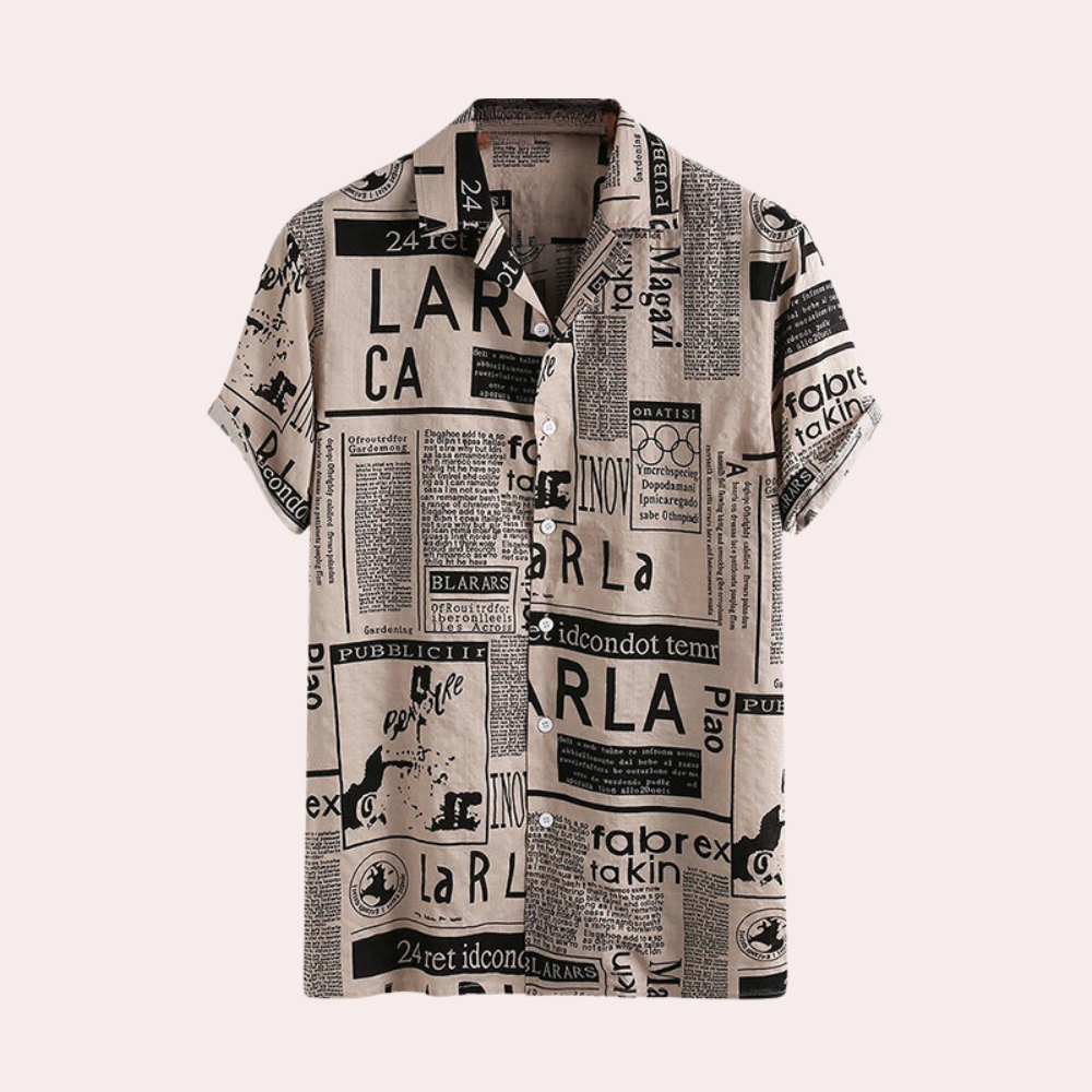 Bartosz - Modern men's shirt with newspaper print for summer