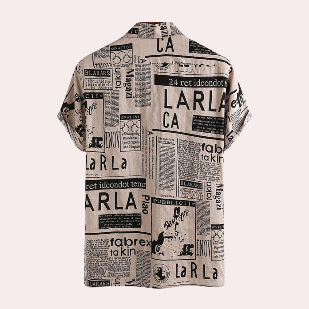 Bartosz - Modern men's shirt with newspaper print for summer