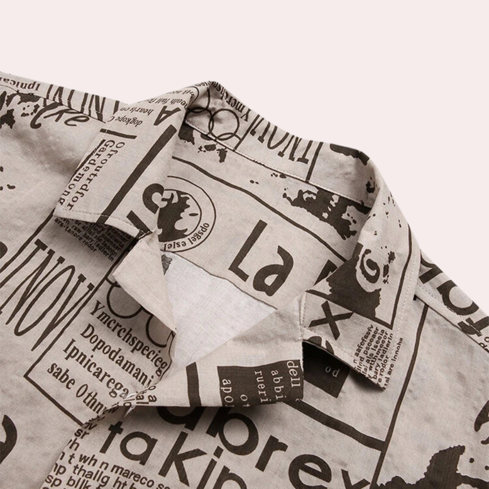 Bartosz - Modern men's shirt with newspaper print for summer