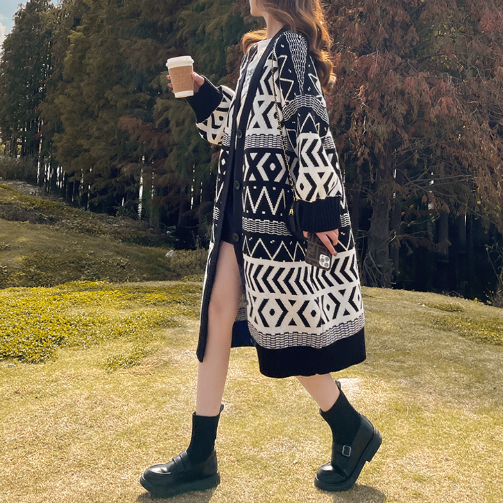 Wilhelmine - Geometric Long Coat - Timeless Elegance for Women - Spring/Summer Style