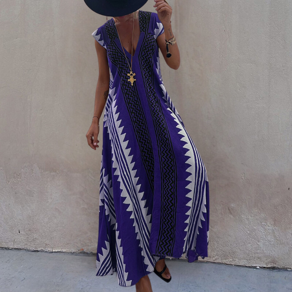 Adelina - Summer Bohemian Maxi Dress with Geometric Pattern