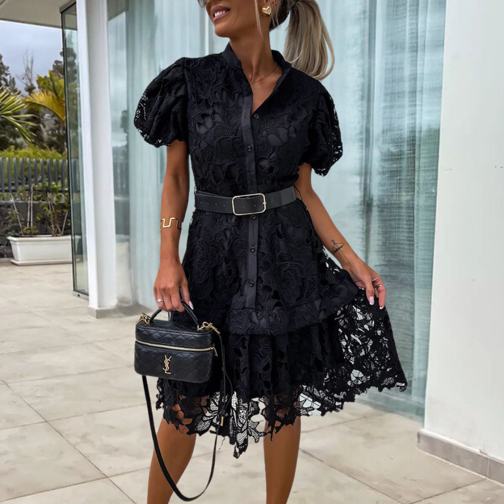 Sidra - Elegant lace summer dress with puff sleeves and belt