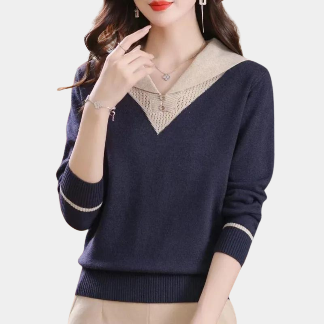 Ciri - Trendy Summer Women's Sweater with V-Neck and Patchwork Details