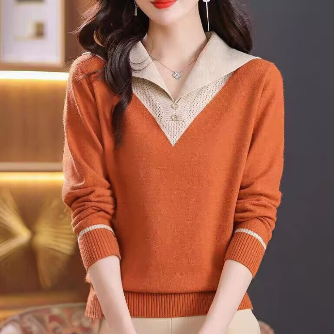 Ciri - Trendy Summer Women's Sweater with V-Neck and Patchwork Details