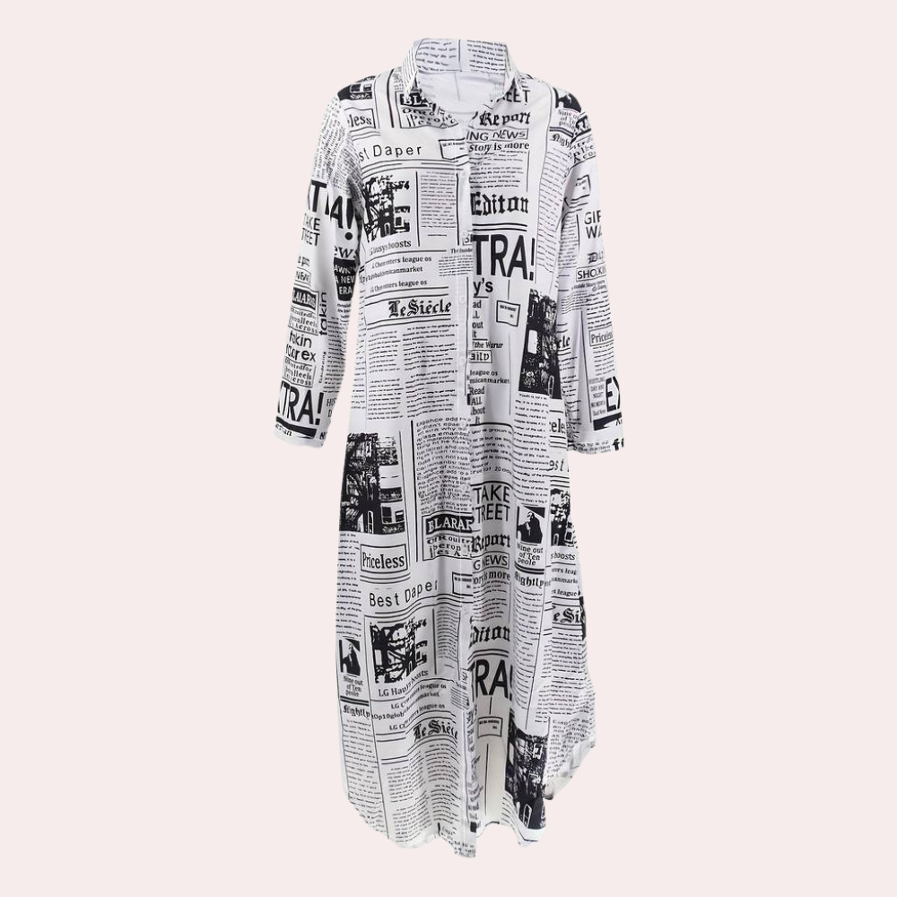 Antonia - Luxe Summer Dress with Artistic Newspaper Print