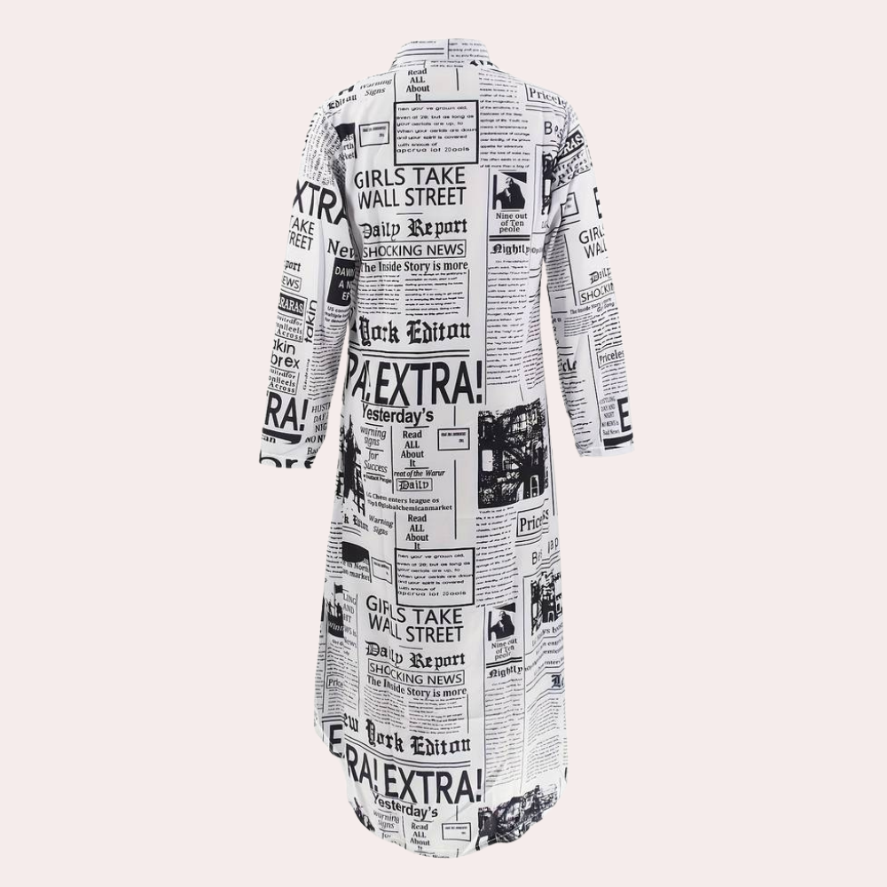 Antonia - Luxe Summer Dress with Artistic Newspaper Print