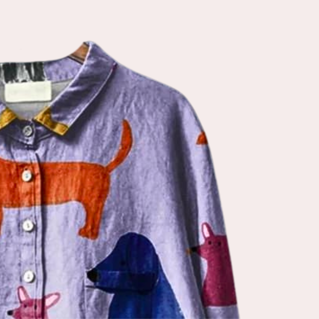 Brynja - Summer Shirt with Playful Dog Print for Women