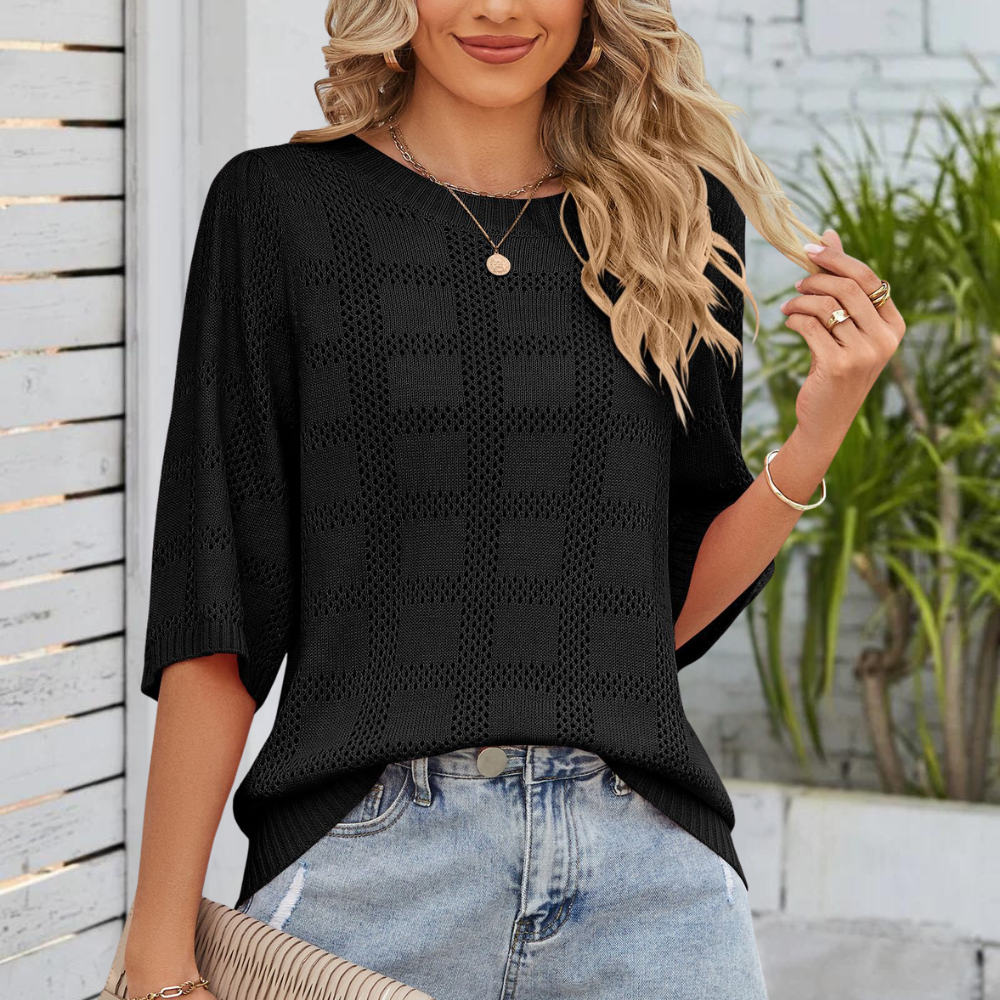 Sigrid – Refined Loose-Fitting Blouse with Cut-Outs for Women