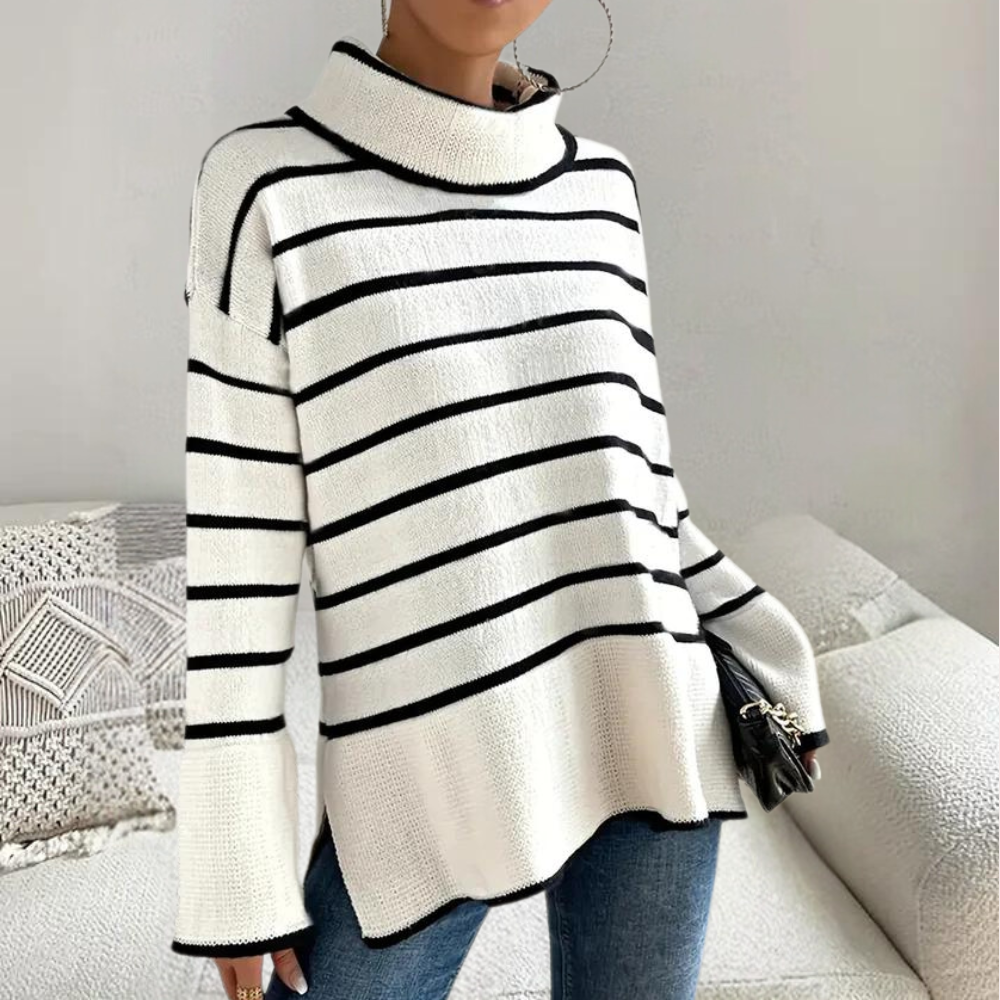 Clarice - Trendy Striped Roll Neck Jumper for Women, Perfect for Spring and Summer