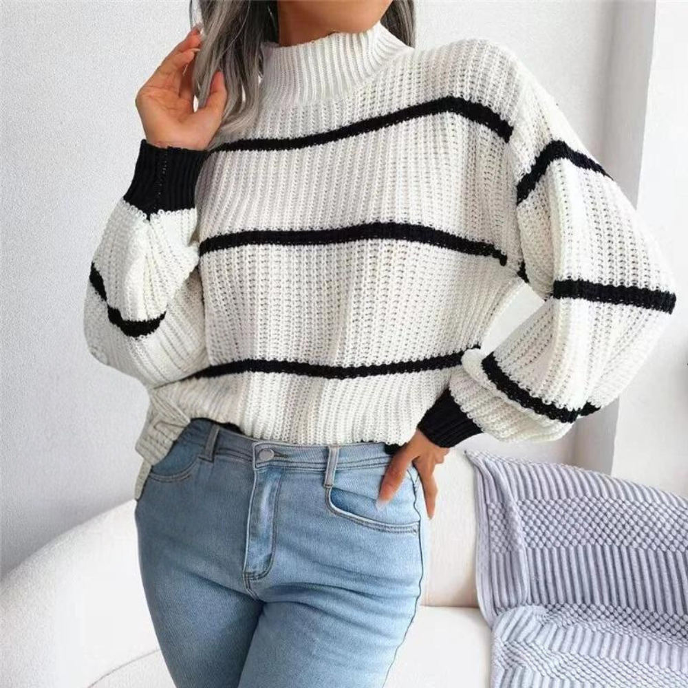 Celine - Fashionable women's soft summer jumper with high neck
