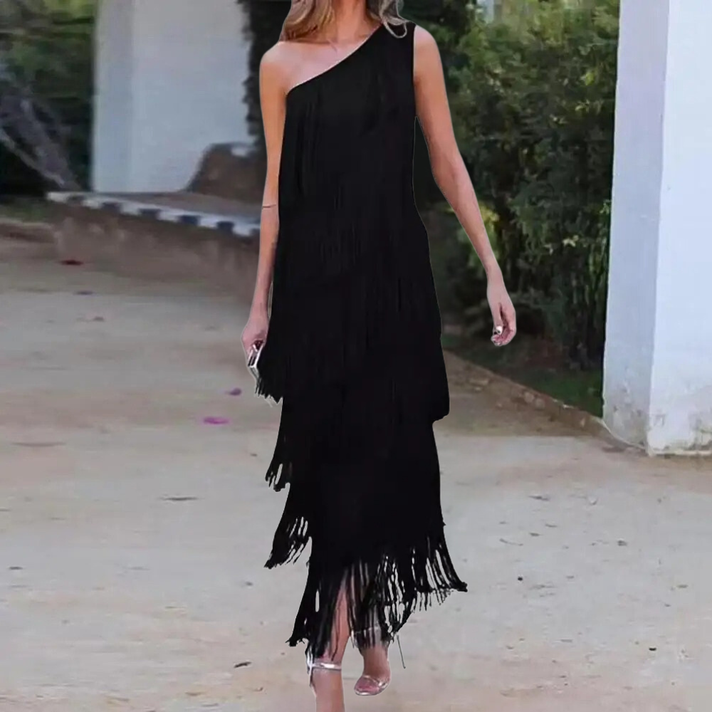 Carol - Fashionable One-Shoulder Summer Dress with Fringes