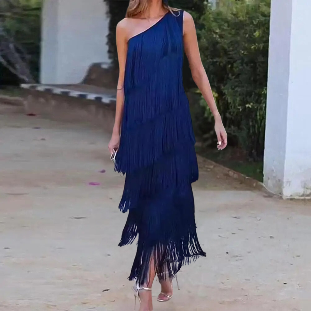Carol - Fashionable One-Shoulder Summer Dress with Fringes