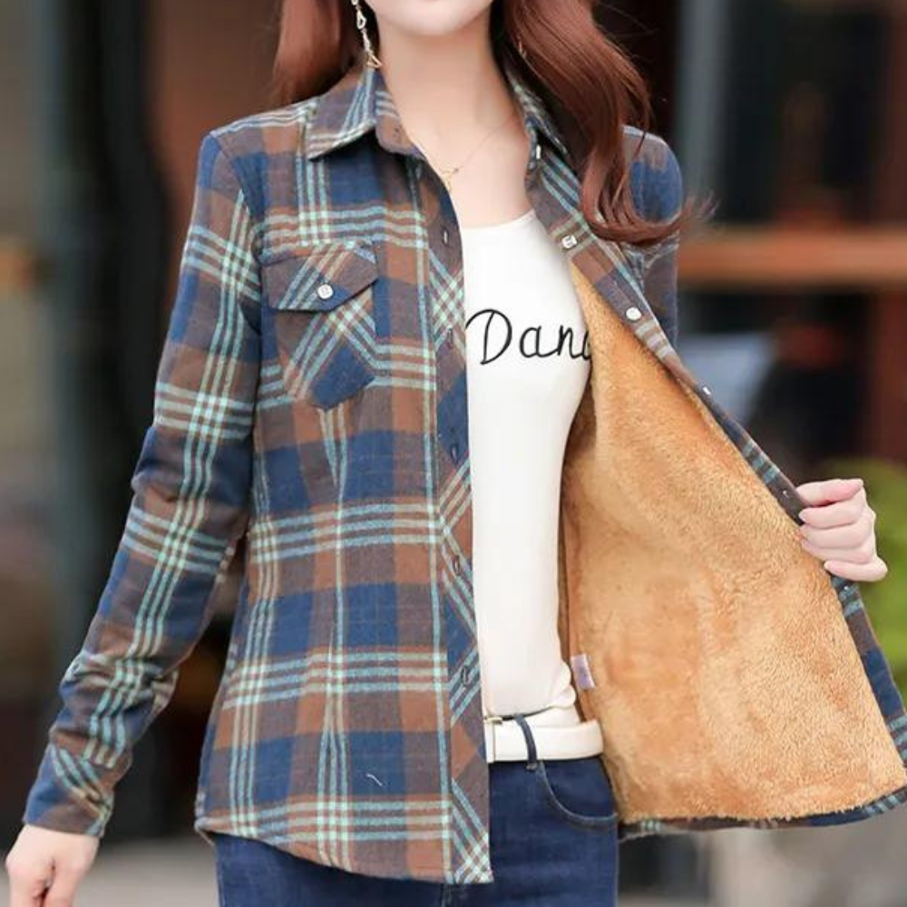 Veda - Lightweight Checked Fluffy Summer Shirt for Women