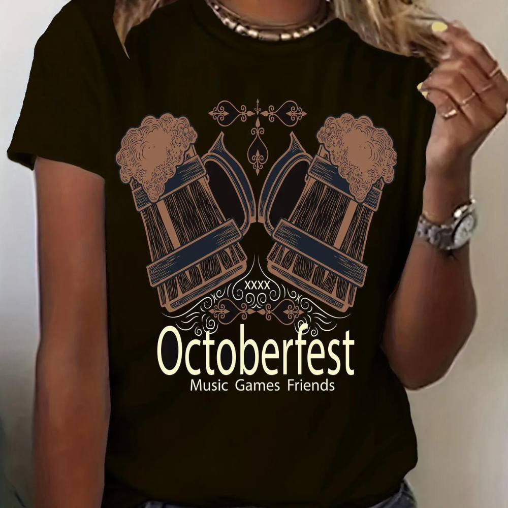 Agnieszka - Printed T-shirt with Summer Oktoberfest Print for Women