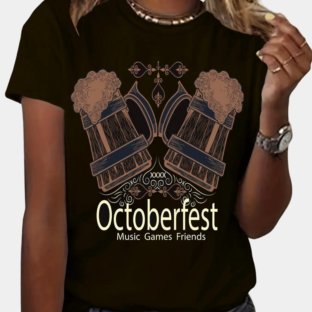 Agnieszka - Printed T-shirt with Summer Oktoberfest Print for Women