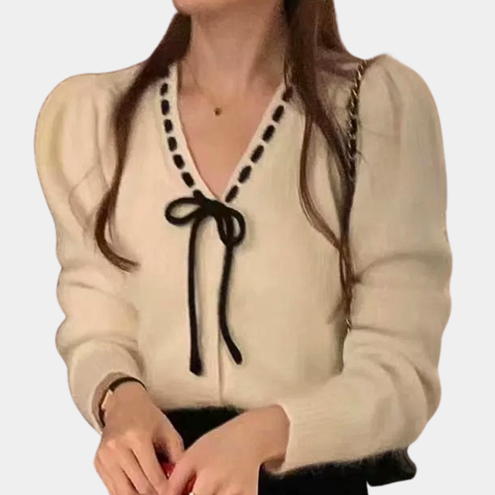 Anthoula - Elegant Ladies V-Neck Summer Sweater with Bow
