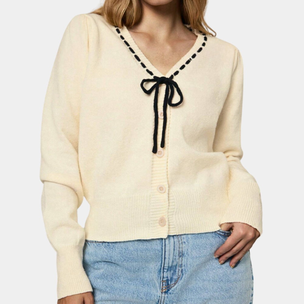 Anthoula - Elegant Ladies V-Neck Summer Sweater with Bow